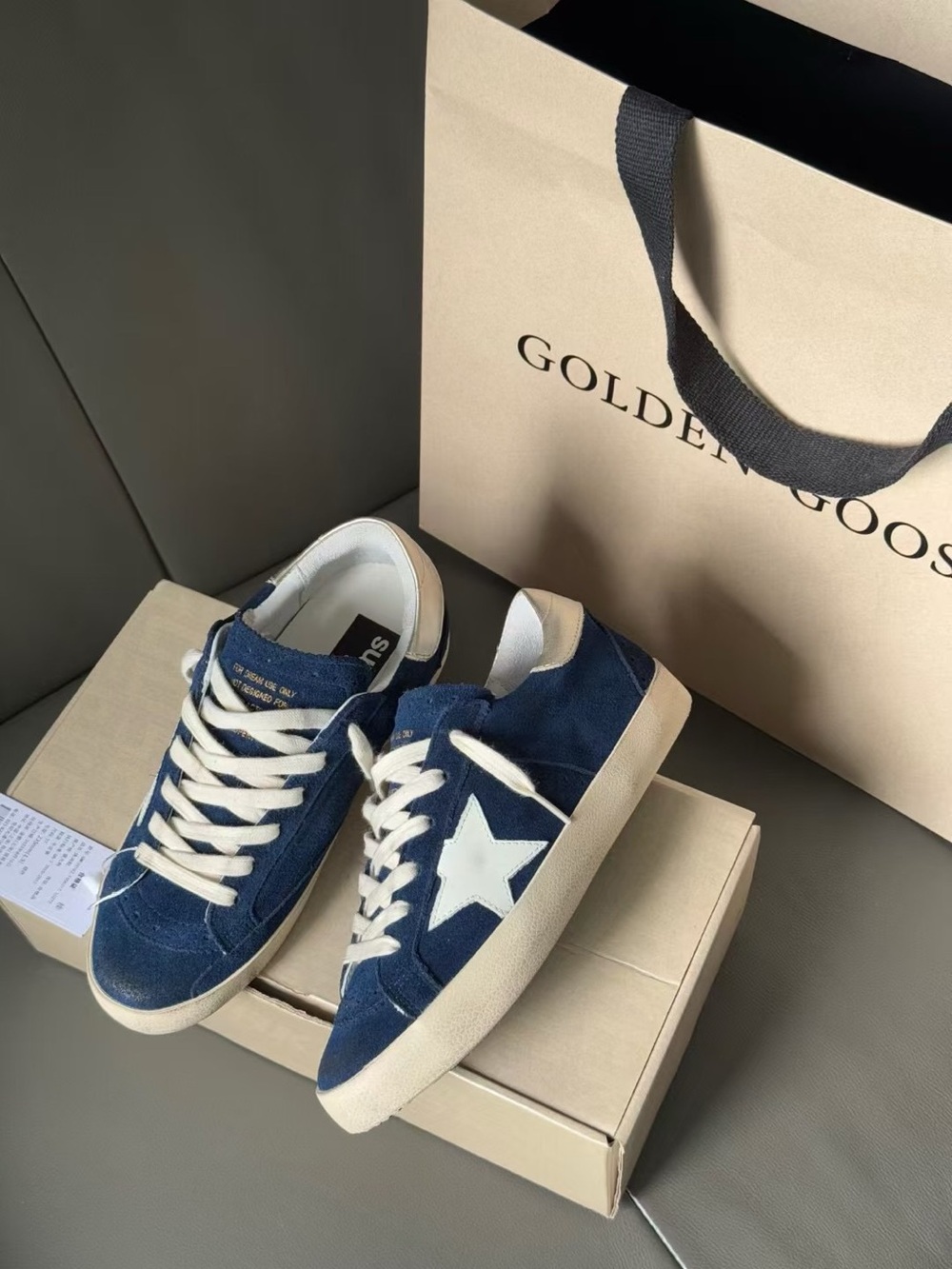 Golden Goose Navy Suede Low-Top Sneakers with White Star